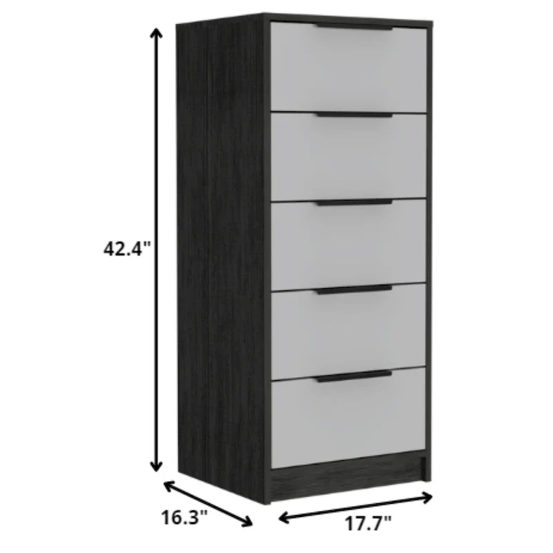 Wood Modern 5 Drawer Dresser Chest with Metal Glides and Handles