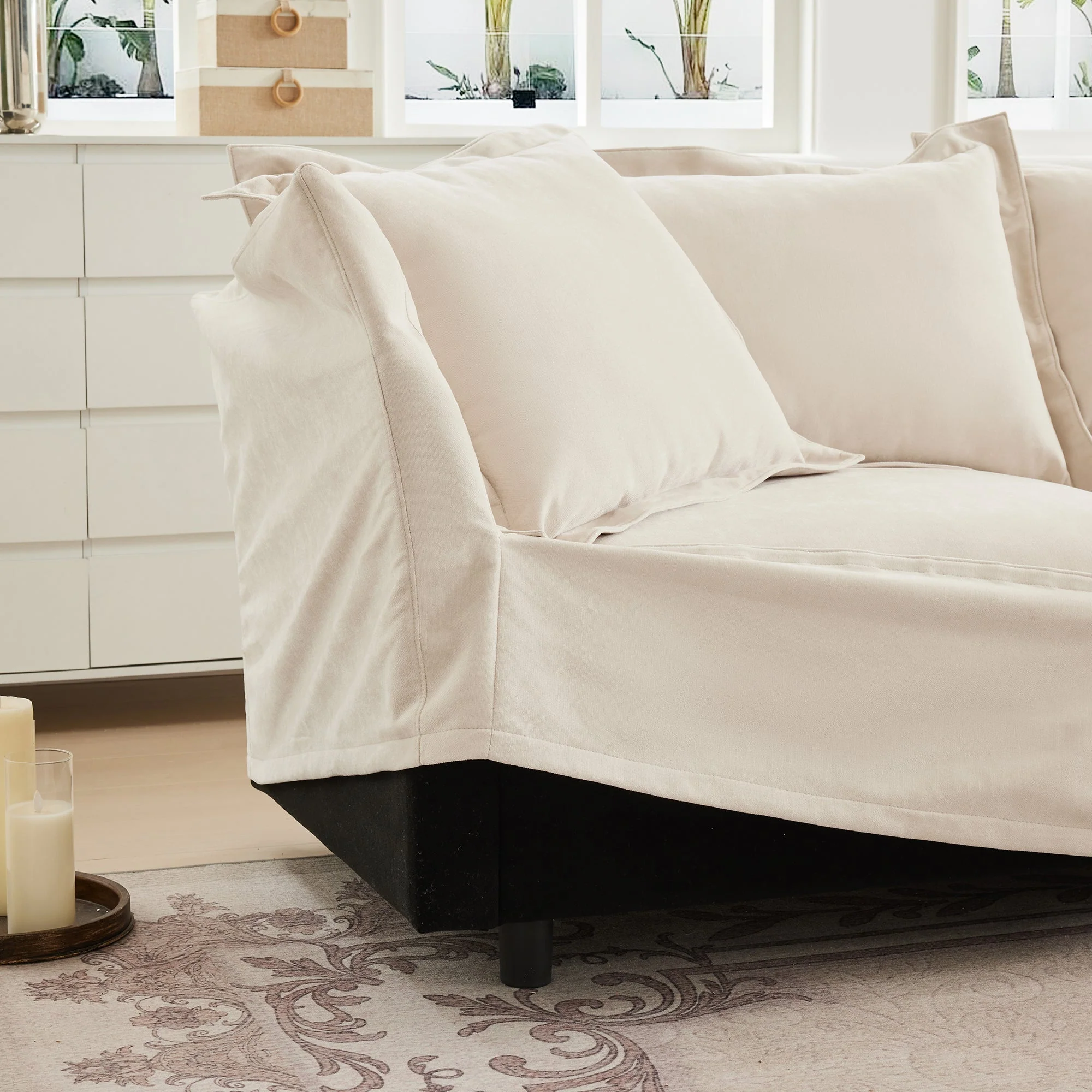 Walker Edison | Removable Slipcovered Accent Chair with Ottoman