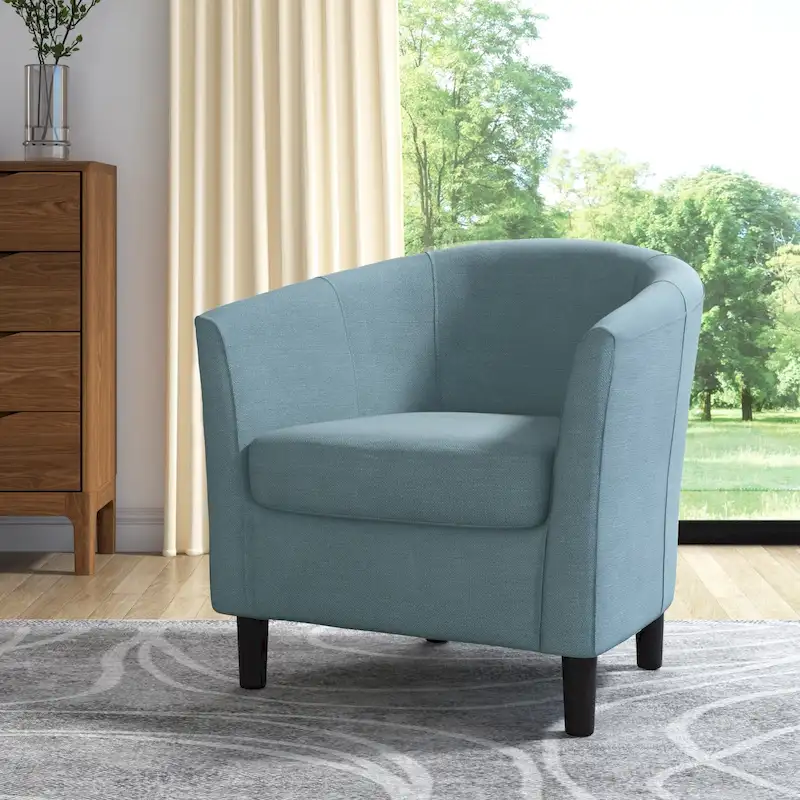 Upholstered Modern Barrel Accent Chair with Wood Legs