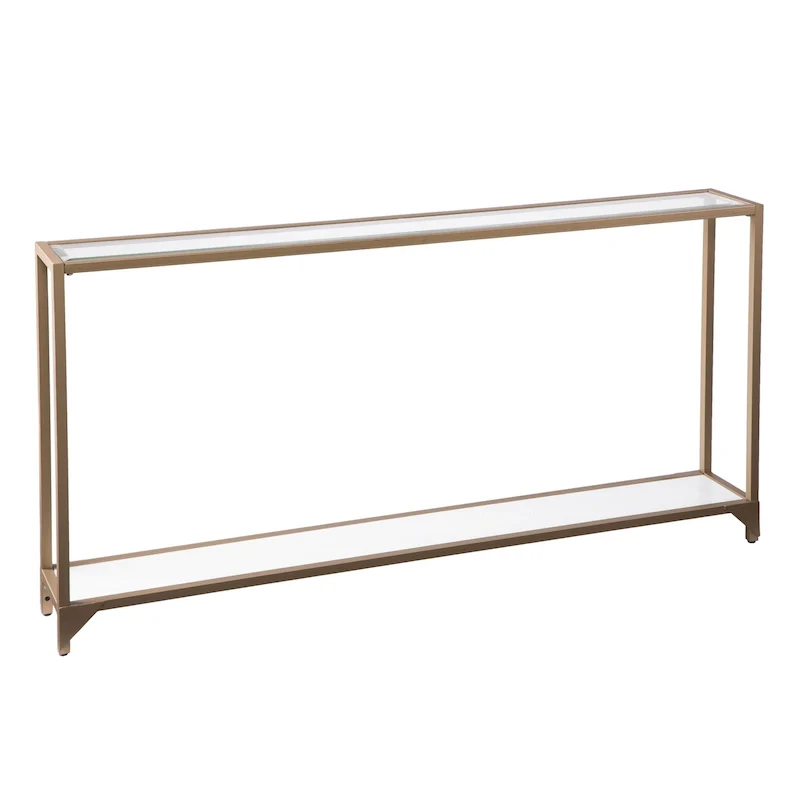 Glass Mirrored Console Table and Metal Frame with Shelf - 56 L x 8 W x 29 H