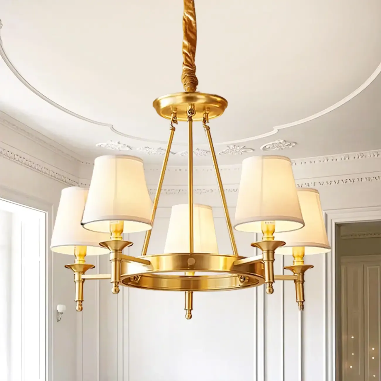 Multi-light Elegant Gold Chandelier with Fabric Shade
