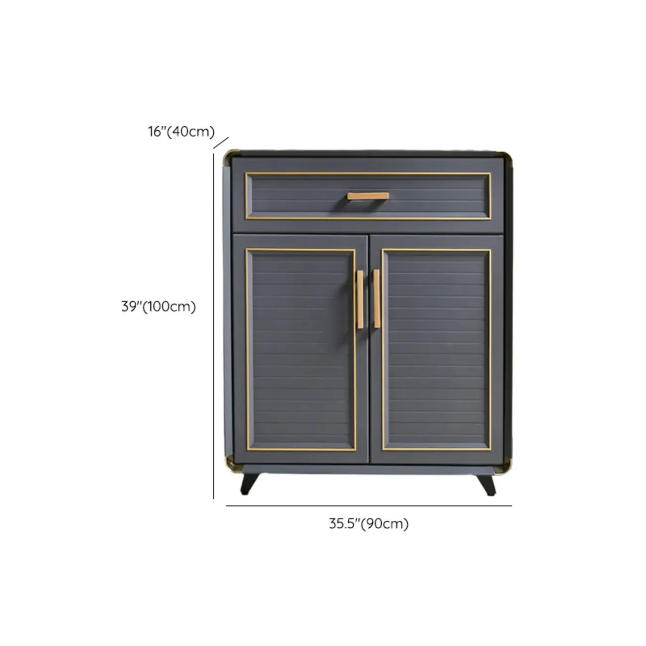 Luxury Grey Metal Entryway Shoe Cabinet with Gold Trim