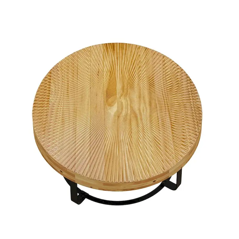 Modern Wood Round Coffee Table with Metal Legs