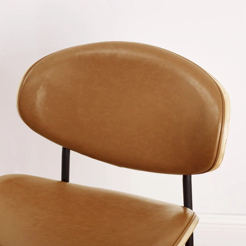 Set of 4 Mid-century Wood and Faux Leather Dining Chairs