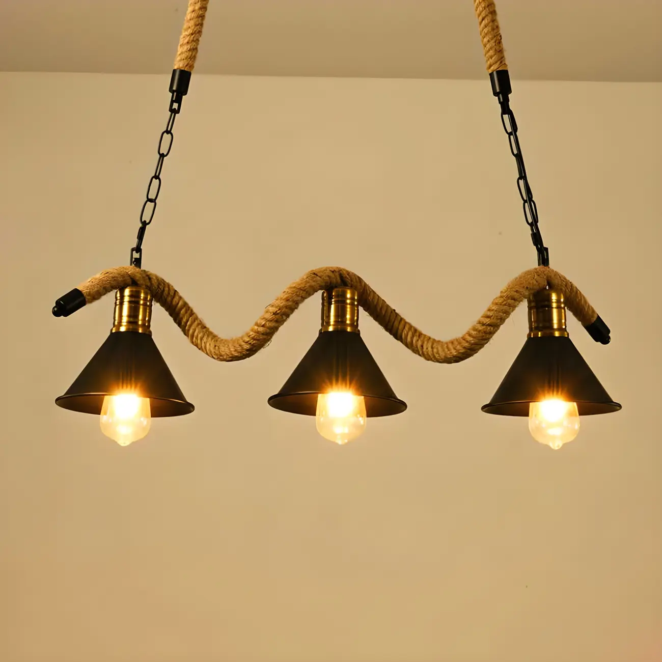 Industrial Metal Hemp Rope Pendant Light