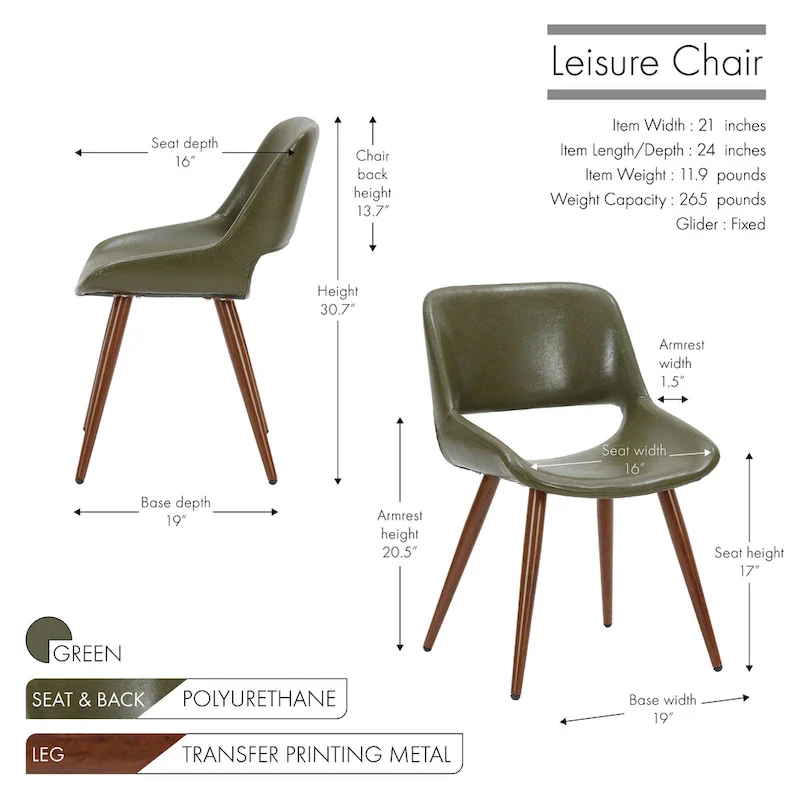 Langa Faux Leather Mid-Century Dining Chair with Metal Legs