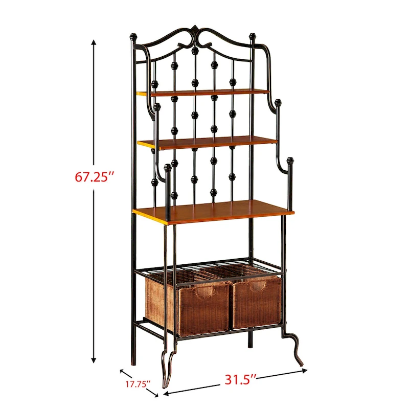SEI Furniture Docherty Black Baker's Rack with Rattan Baskets