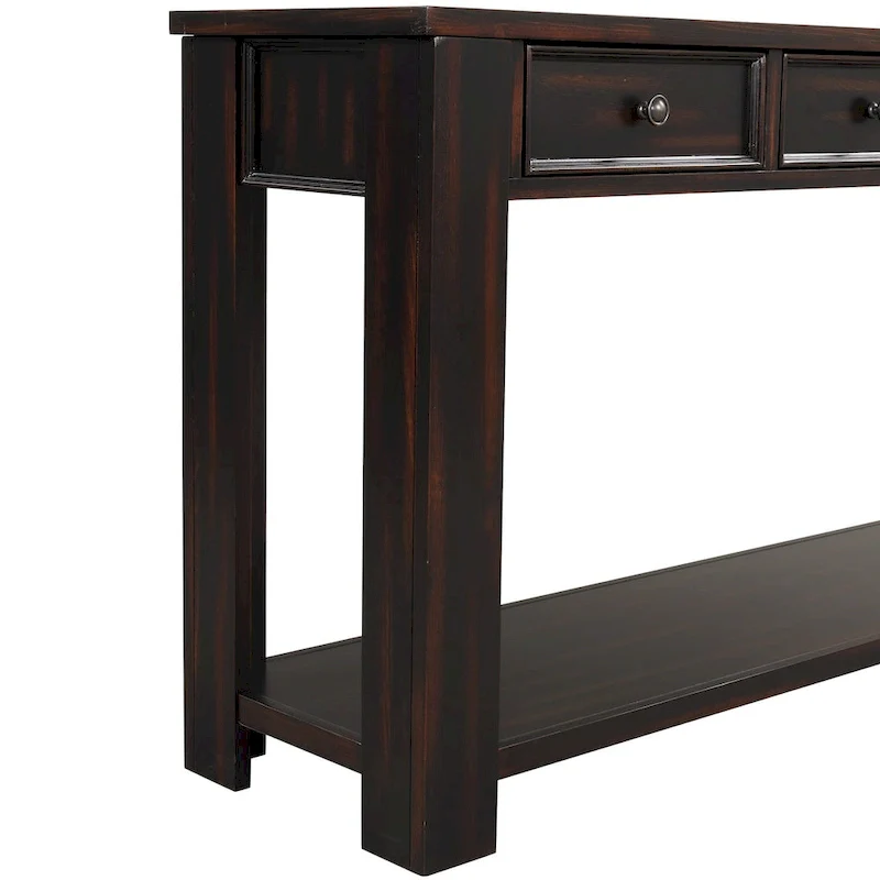 63 Pine Wood Console Table with 4 Drawers and 1 Bottom Shelf