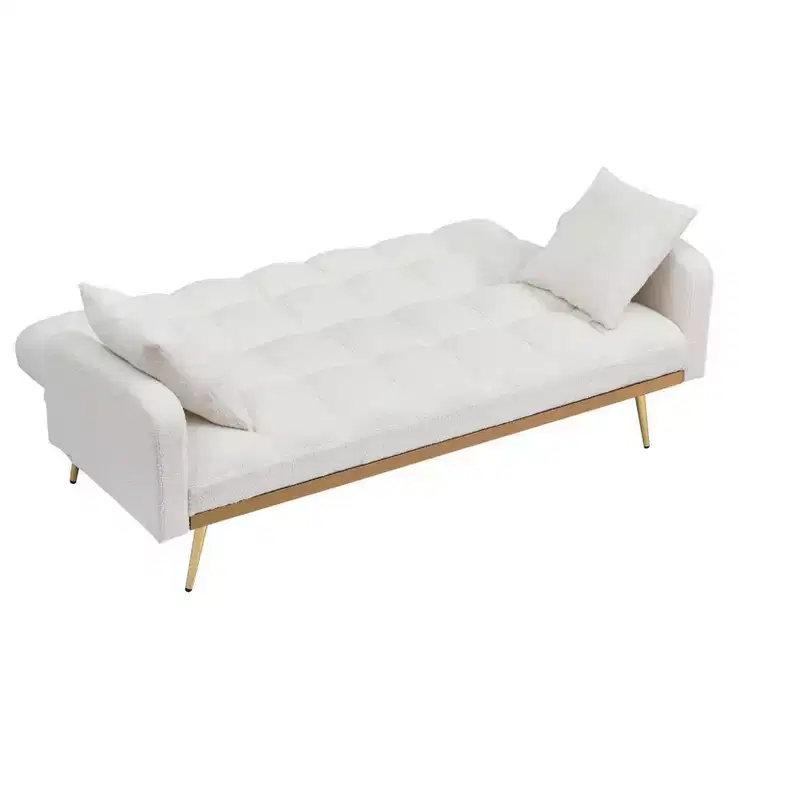 GDFStudio Smin Modern 69 Wooden Teddy Upholstered Sofa Bed with Adjustable Backrest