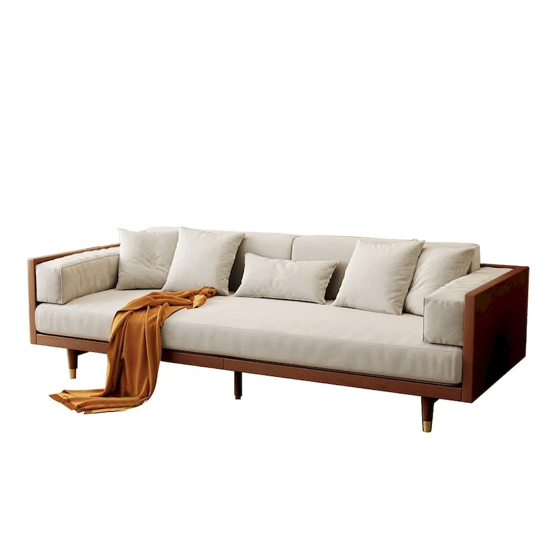 JASIWAY Modern 3-Seat Upholstered Cotton Linen Sofa,Beige