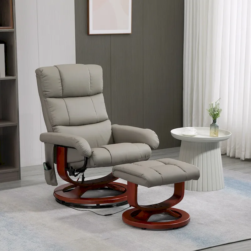 HOMCOM Recliner Chair with Ottoman, Electric Faux Leather Recliner