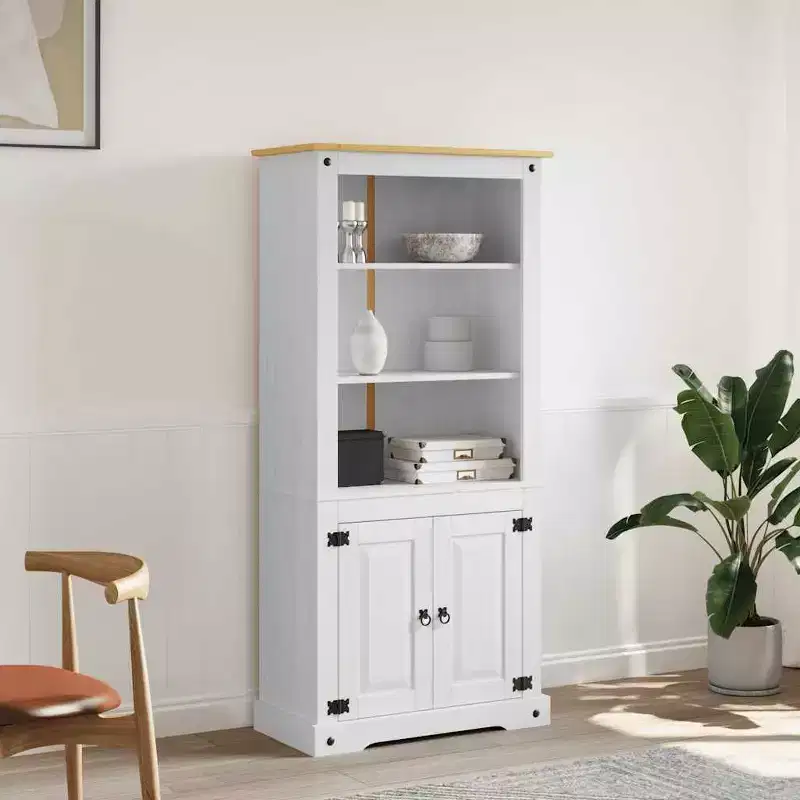 Side Cabinet Brown Solid Pine Wood 31.5x15.7x66.9 in