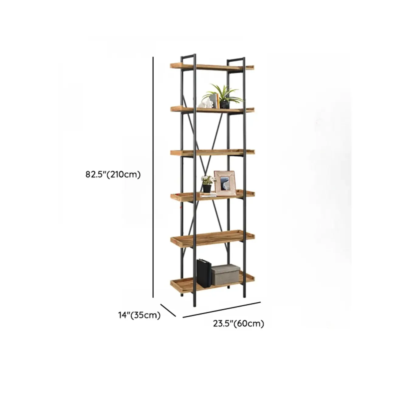 5-Tier Open Back Metal Frame Rectangular Bookcase