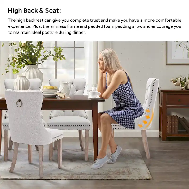 Upholstered Tufted Velvet Dining Chair with Solid Wood Legs Set of 6