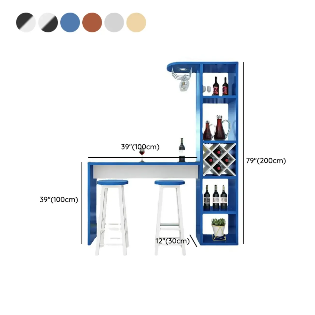 Smoke Tempered Glass Top Pub Table with Open Back Wine Shelf
