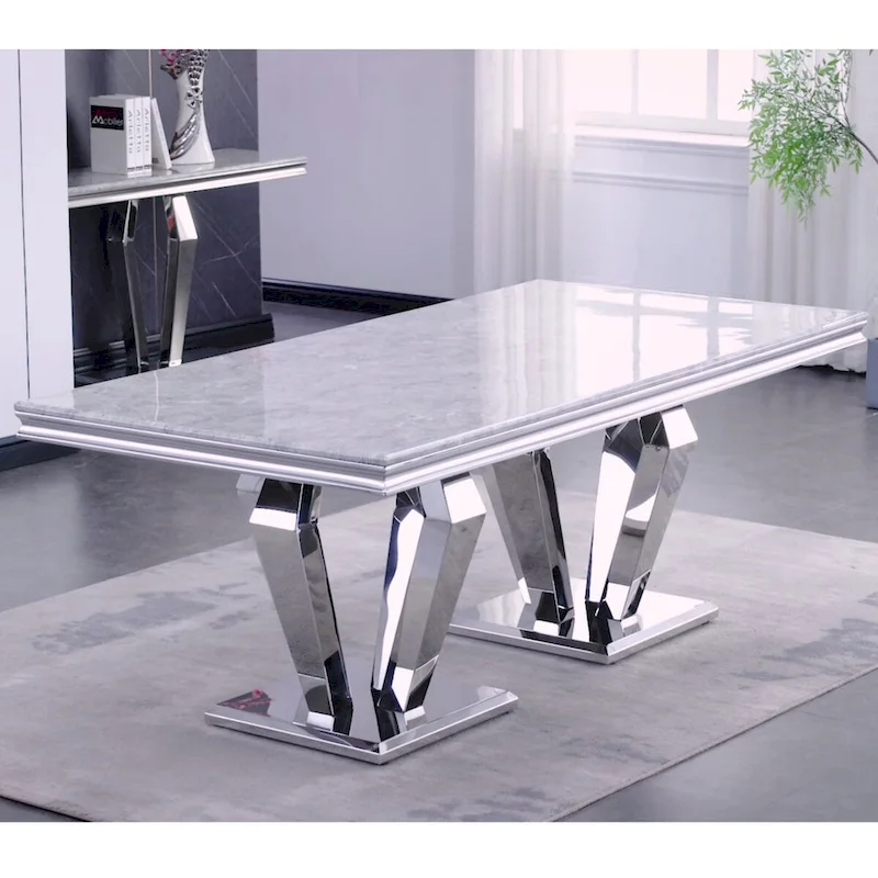 Luxury 78 inch Rectangular Dining Room Table with Double Geometric Pedestal
