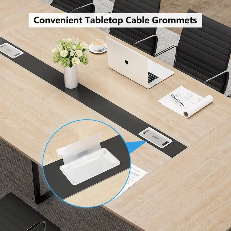 8FT Conference Table,Boat Shaped Meeting Table with Rectangle Grommet
