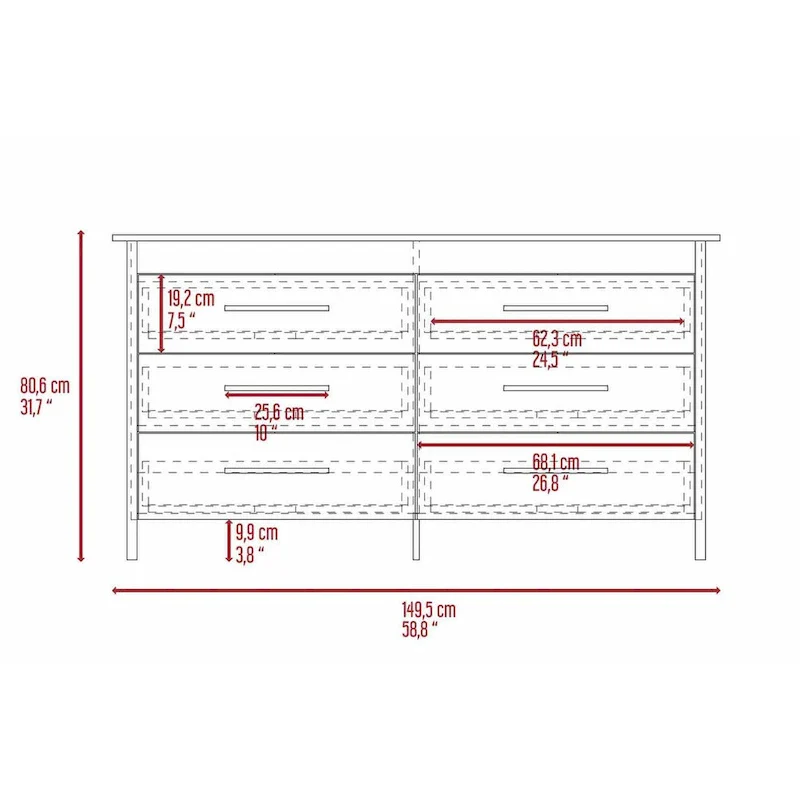Southington 6-Drawer Rectangle Dresser Light Oak and White