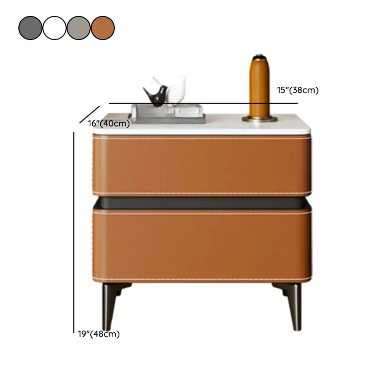 Modern Faux Leather Stone Top 2-Drawer Nightstand