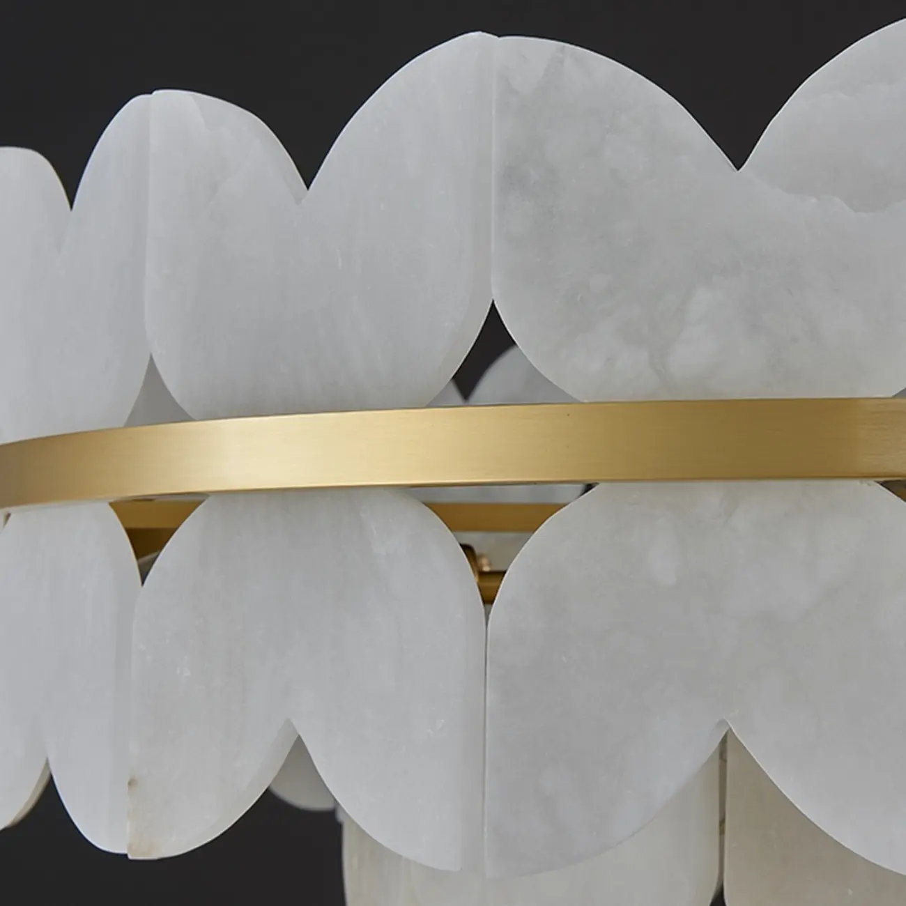 Luxurious Round Gold Tiered Alabaster Chandelier