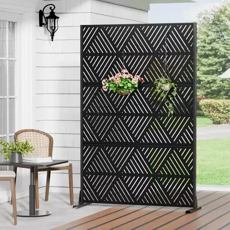 MAYEERTY Triangular Prismatic Light Black Galvanized Steel Screen Outdoor and Indoor Divider with Free Standing Decorative Privacy Screen