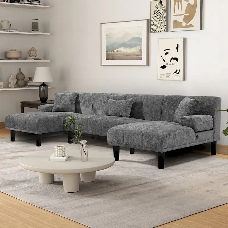 Moasis Sectional Couches U Shaped Sofa Chenille Modern Modular Couch - 45.6W x 106.3L x 26.7H
