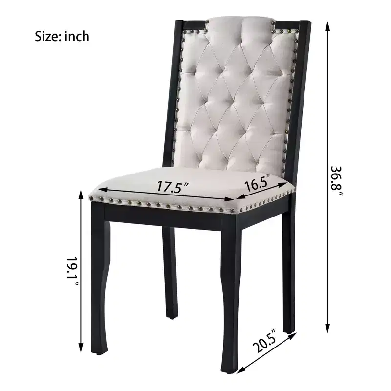 Beige Linen High Back Dining Chair, Button Tufted, Set of 4