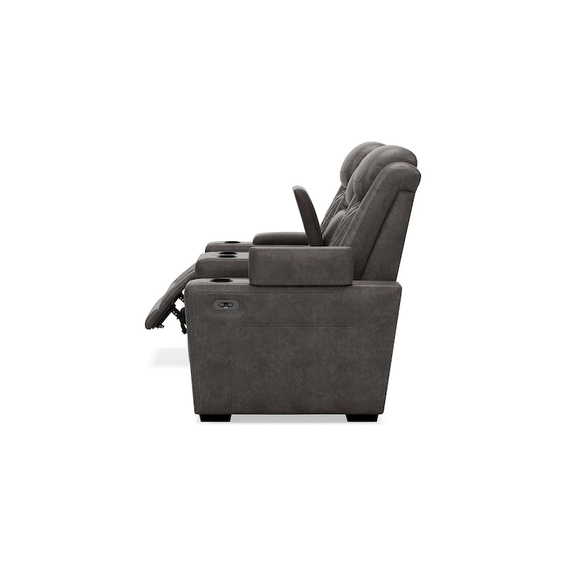 Signature Design by Ashley HyllMont Gray Power Reclining Loveseat with Console - 71.75  W x 39  D x 44  H