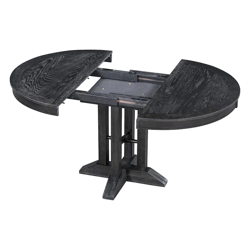 5-Piece Dining Set Extendable Round Table and 4 Upholstered Chairs Farmhouse Dining Set