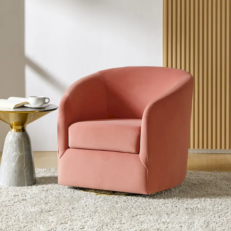 Modern Velvet Curved Swivel Accent Barrel Chair with Metal Base