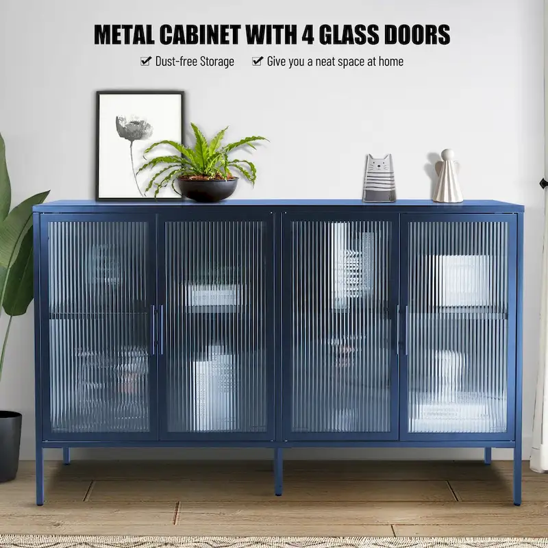 Metal Tempered Glass Cabinet with Adjustable Shelf