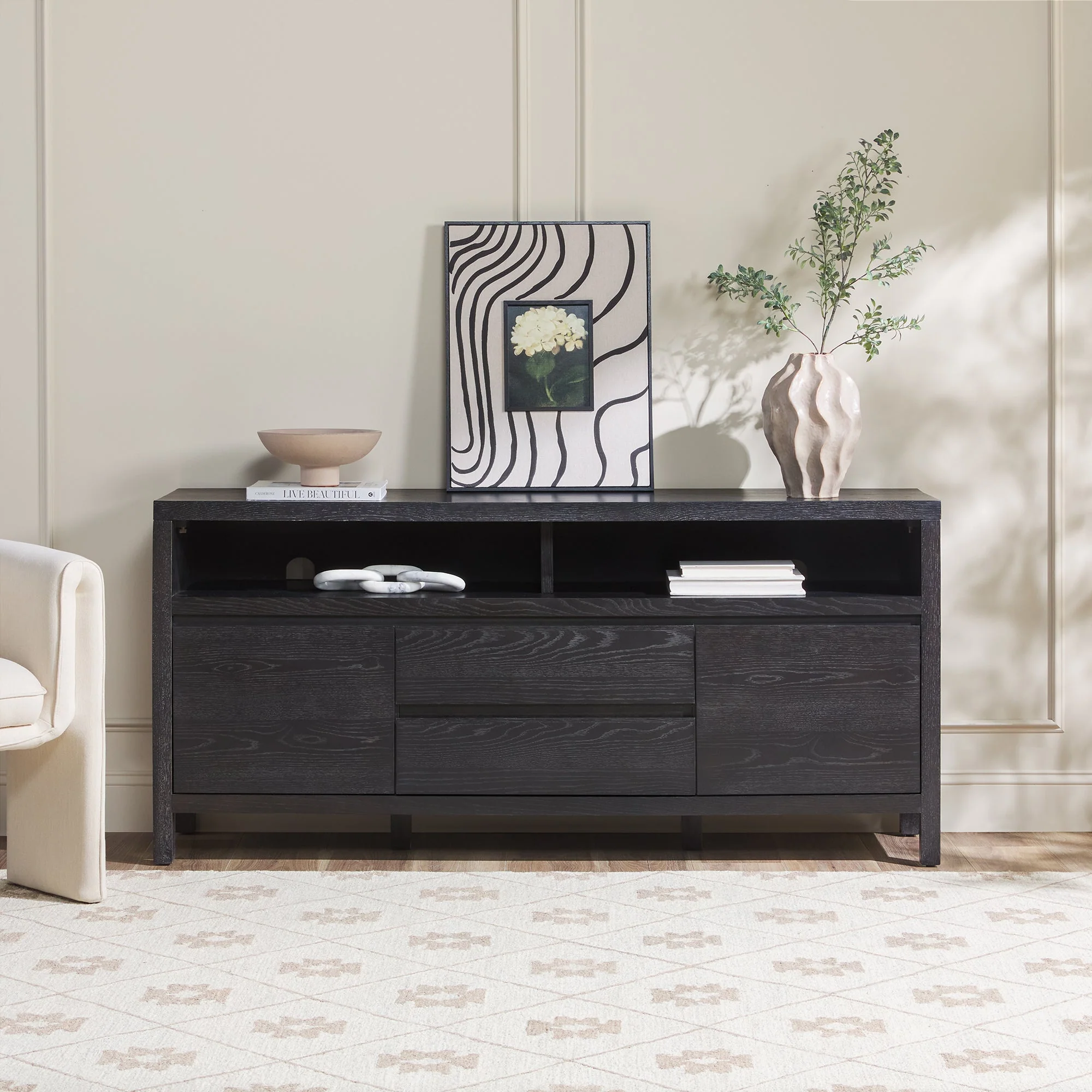 Nash 65 Modern Farmhouse Rustic Oak Wood Sideboard / TV Stand