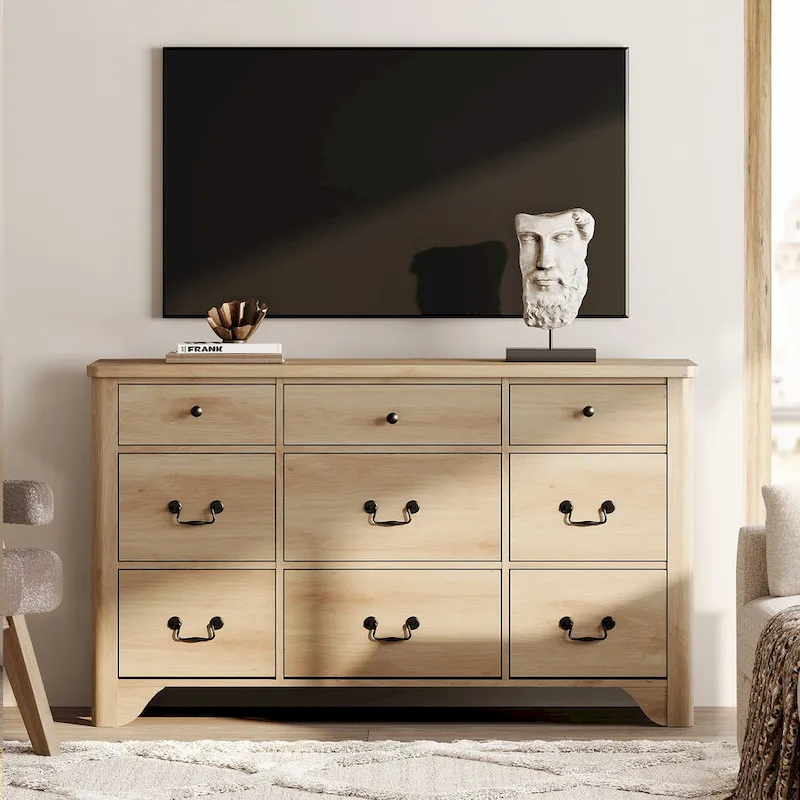 53.5 Wide Farmhouse White Dresser TV Stand with Curved Edge Design and Wide Chests of Drawers