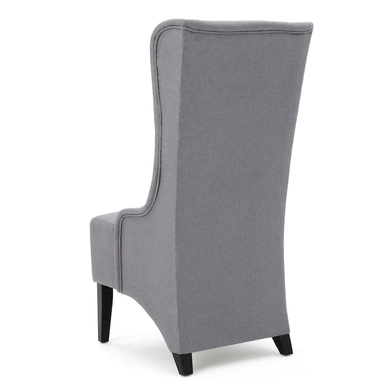 Becca Dining Chair, High Wingback Brown Birch Wood, Light Gray Fabric