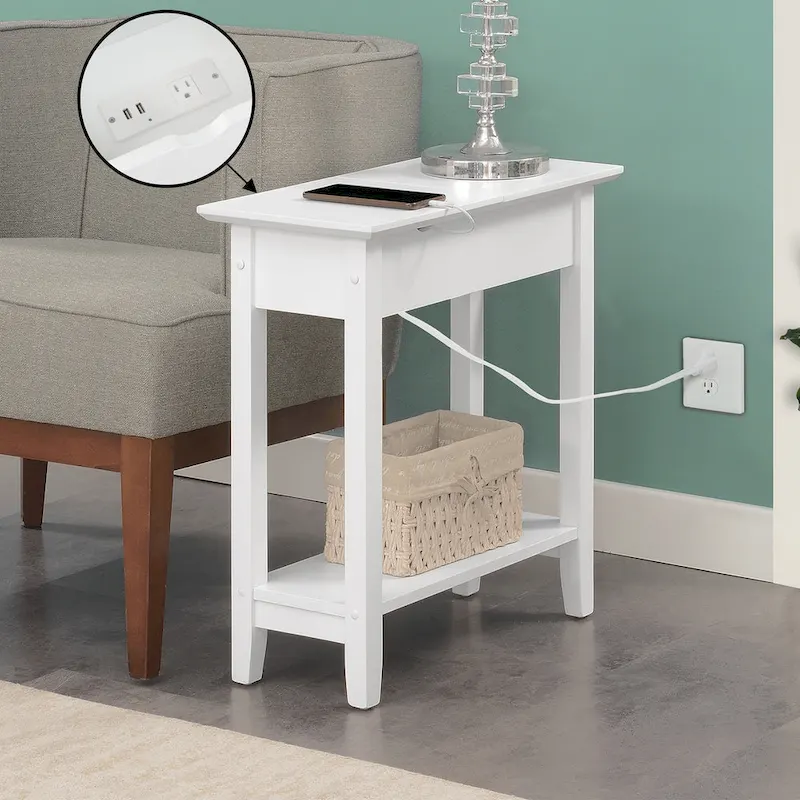 Convenience Concepts American Heritage Flip Top End Table with Charging Station and Shelf