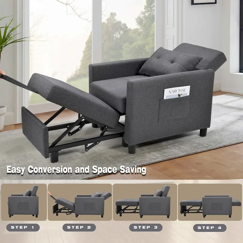 Single Sofa Bed with Pullout Sleeper with 1pc Lumbar pillow