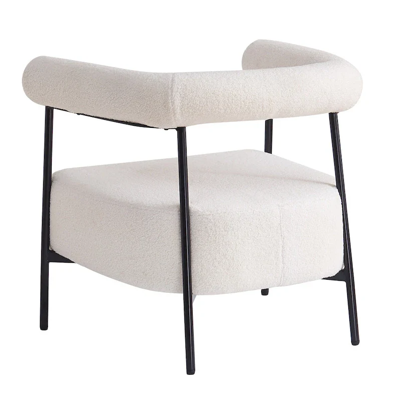 Modern Boucle Fabric Upholstered Accent Chair, Curved Armchair with Black Metal Frame