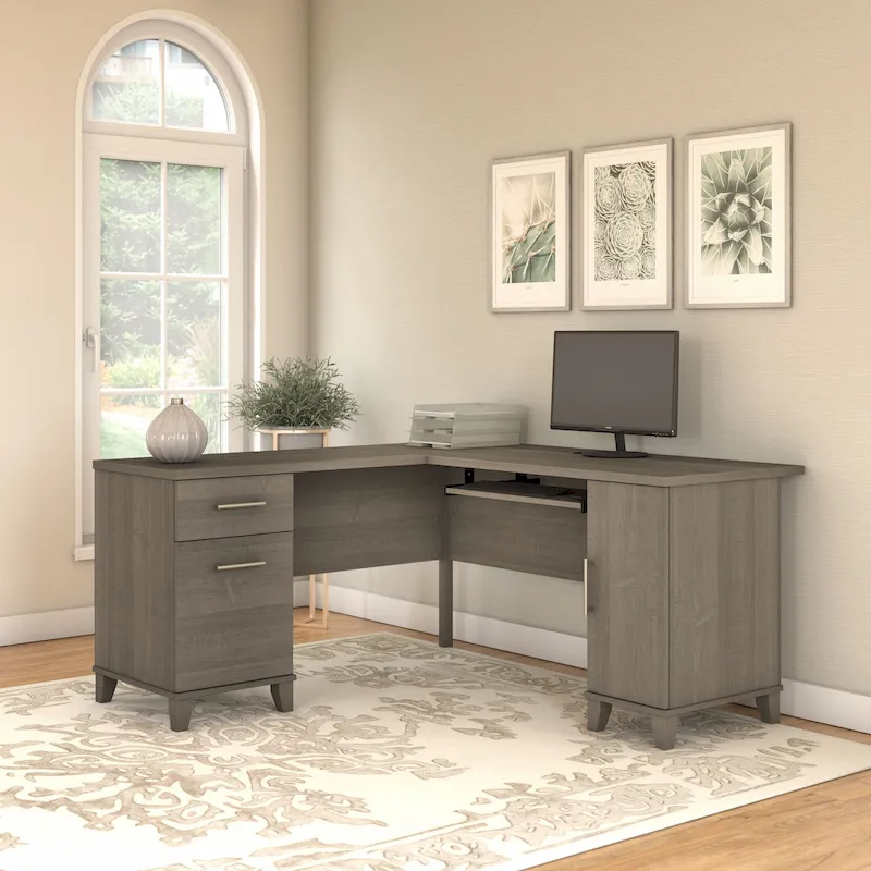 60W L Shaped Desk with Drawers and Storage