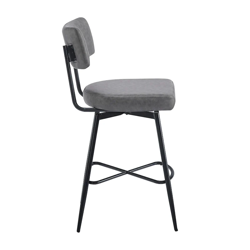 26 Retro Swivel Counter Stools, Set of 2 PU Leather Bar Chairs with Cushioned Seat and Iron Frame
