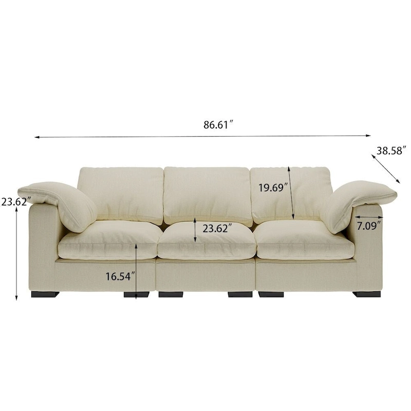 86.61 Modern Farmhouse Deep 3-Seater Sofa, Track Arm Couch, Linen Fabric Sofa