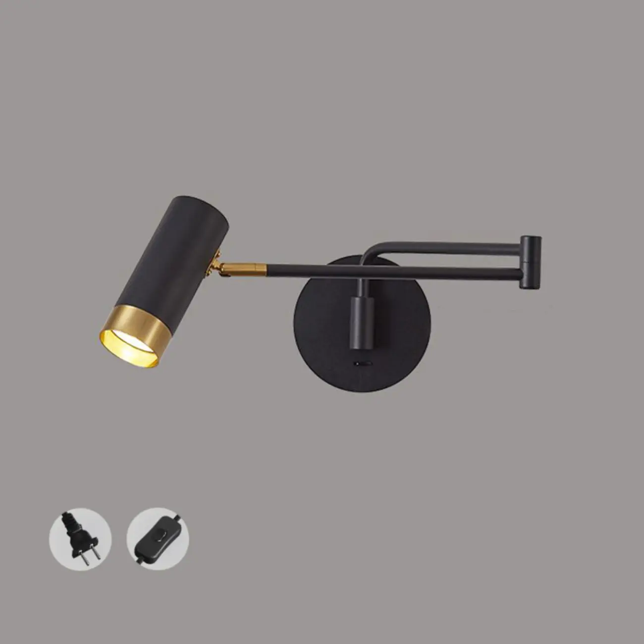 Modern Bedside Swing Arm Wall Light with Iron Shade