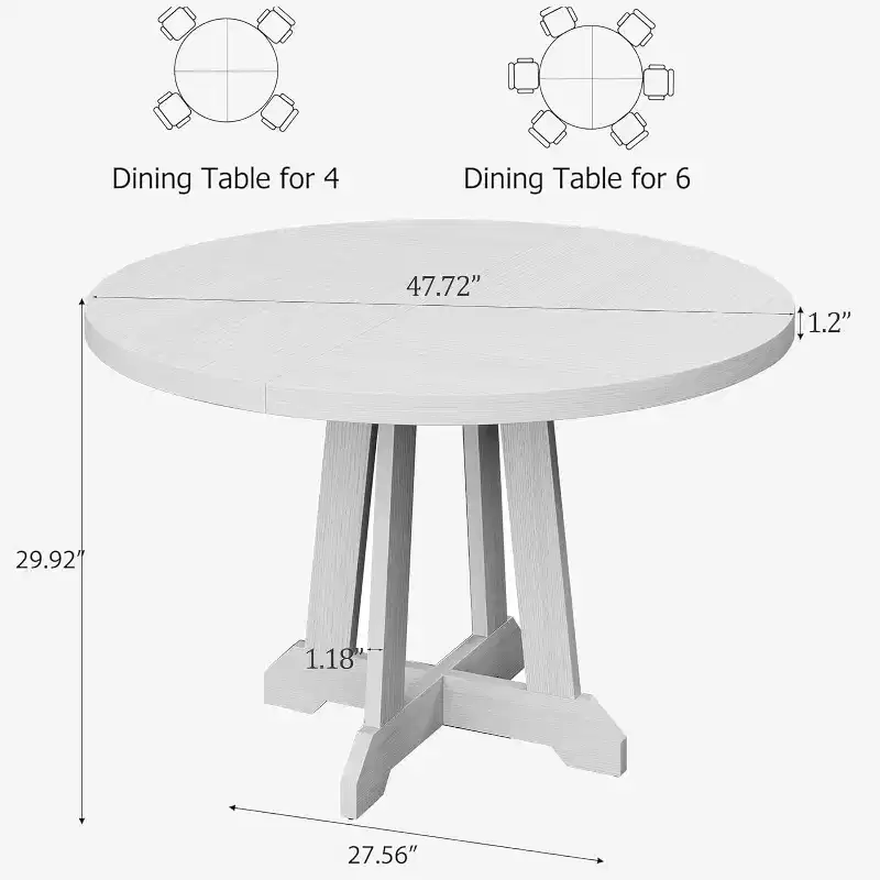 Acekool 47-Inch Round Dining Table, Seats 4, Wood Top with Pedestal Cross Base, Space-Saving Kitchen & Dining Room Table, Farmhouse Style