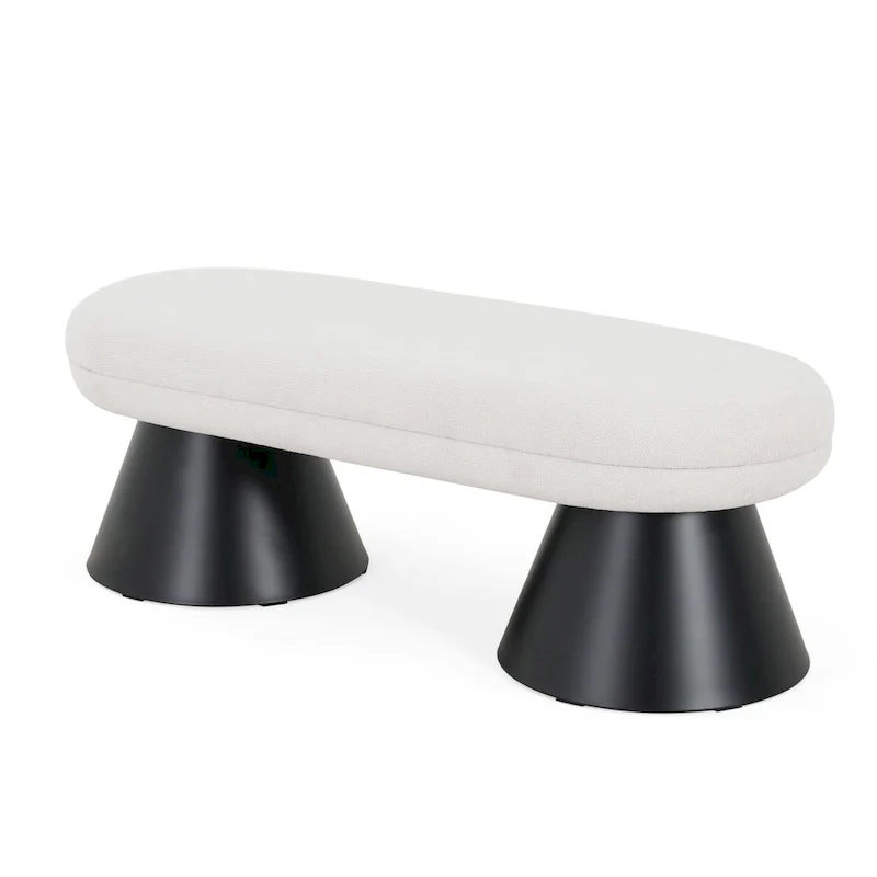 Christopher Knight Home - Nathan Upholstered Dining Bench, 2-Step Assembly Entryway & Bedroom Ottoman with Black Iron Legs