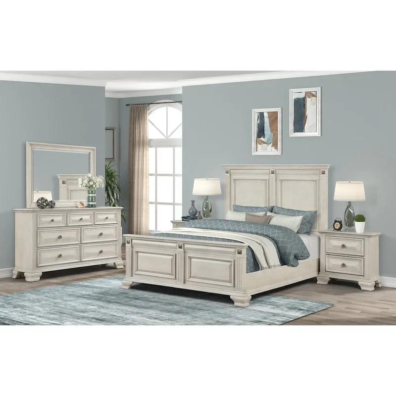 Roundhill Furniture Renova Distressed Parchment Wood 5-piece Bedroom Set