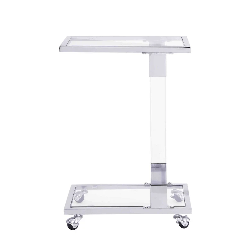 Glass Side Table, Acrylic End Table, Glass Top C Shape Square Table with Metal Base
