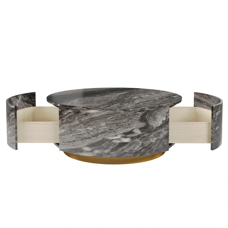 Modern Faux Marble Round Coffee Table Center Table with 2 Drawers, Fully Assembled