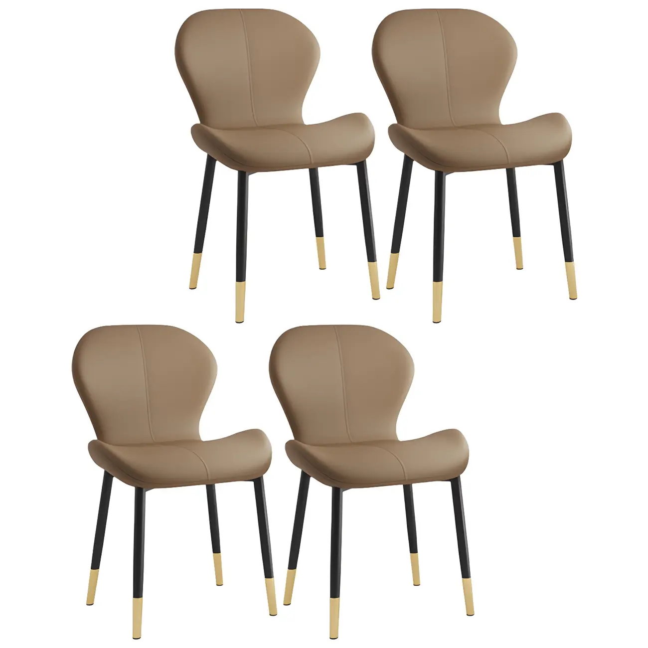 Art Deco Curved Back Leather Dining Chair Solid Back