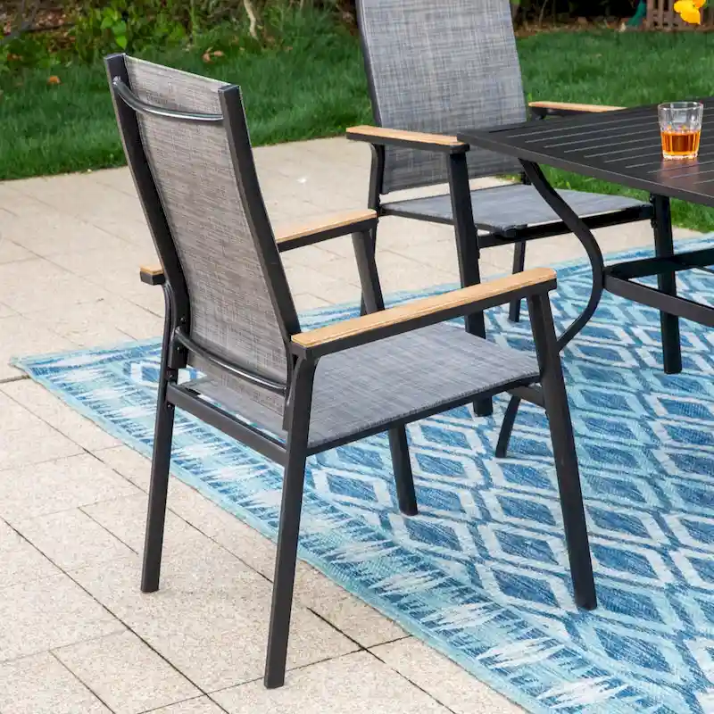 MAISON ARTS 5/6 Pieces Patio Dining Set, 4 x Aluminium Stackable Dining Chairs and 1 x Metal Table