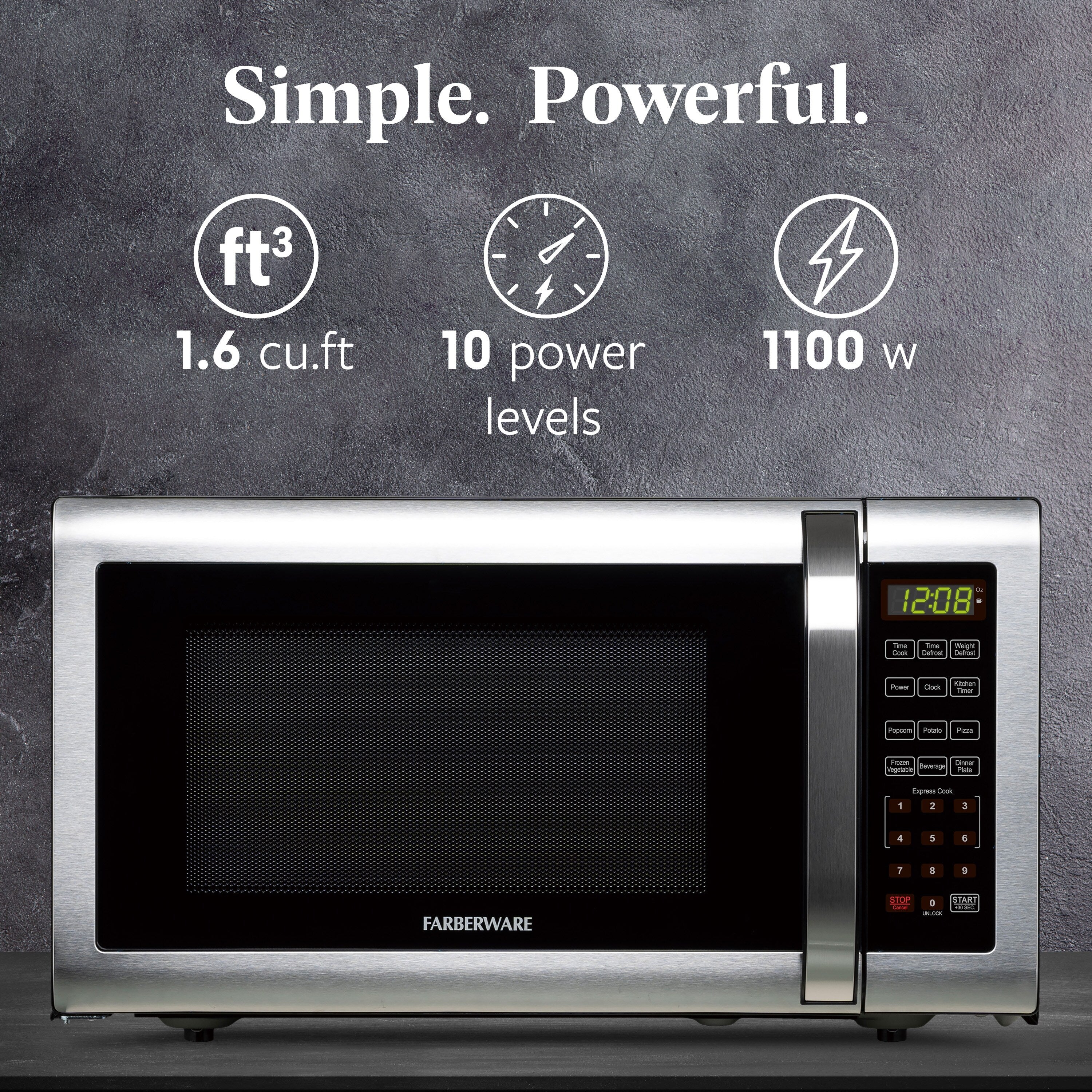 Farberware 1.6 Cu. Ft. Microwave Oven, Brushed Stainless Steel