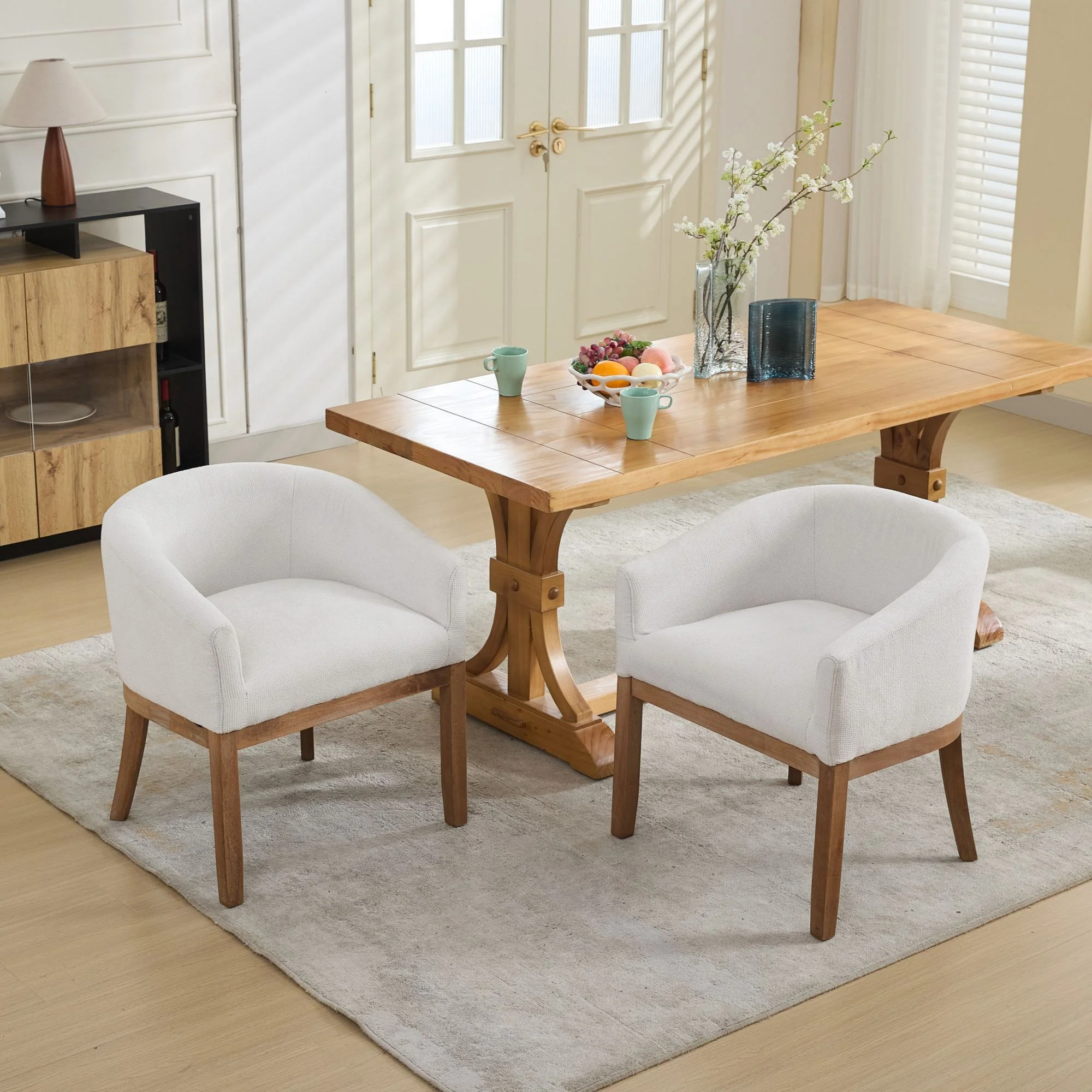 Mid Century Modern Upholstered Linen Barrel Dining Chairs